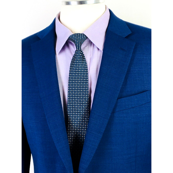 40R Tommy Hilfiger Mens 2 Button Blazer Jacket Pindot Navy Powder Blue - Picture 3 of 13